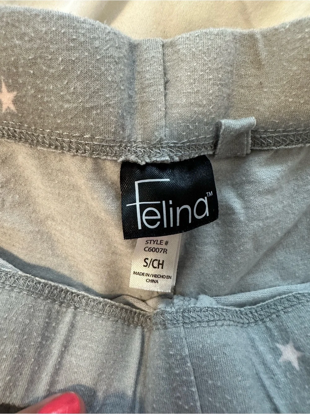 Felina Gray Sleep Shorts with Pink Star Print and Pink Tie